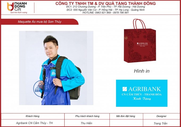 Áo mưa bộ hãng Sơn Thủy - Agribank Cẩm Thủy Thanh Hóa