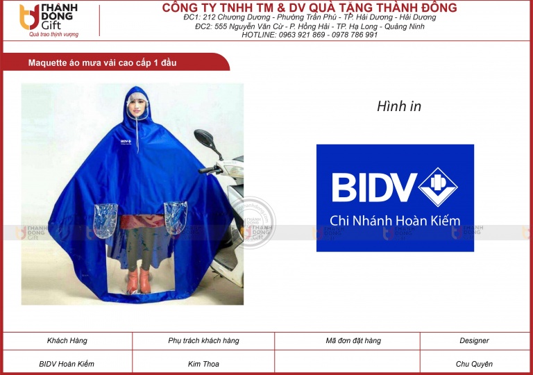 Áo mưa vải cao cấp 1 đầu – BIDV chi nhánh HOÀN KIẾM