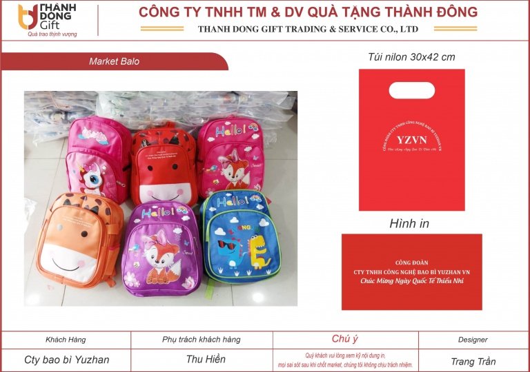 Balo trẻ em quà tặng 1/6 - Công ty Bao bì Yuzhan