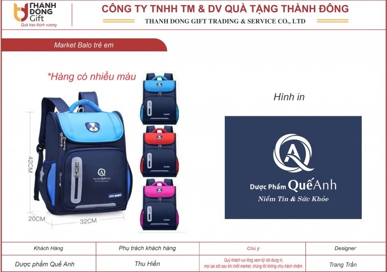 Balo trẻ em quà tặng 1/6 - Dược phẩm Quế Anh