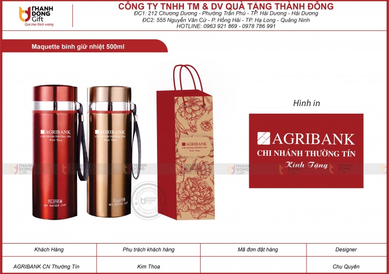 Bình giữ nhiệt 500ml – AGRIBANK chi nhánh THƯỜNG TÍN