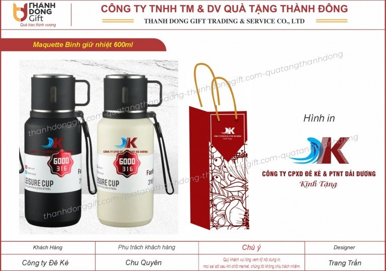 Bình giữ nhiệt 600ml - Công ty Đê Kè