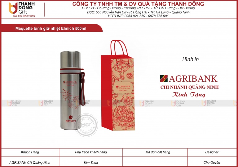 Bình giữ nhiệt Elmich 500ml - AGRIBANK chi nhánh QUẢNG NINH