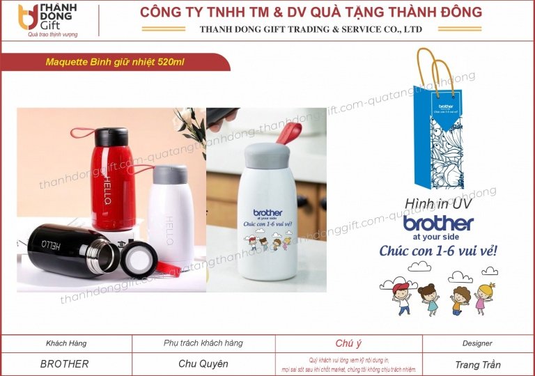 Bình giữ nhiệt nhiều màu quà tặng 1/6 - Brother