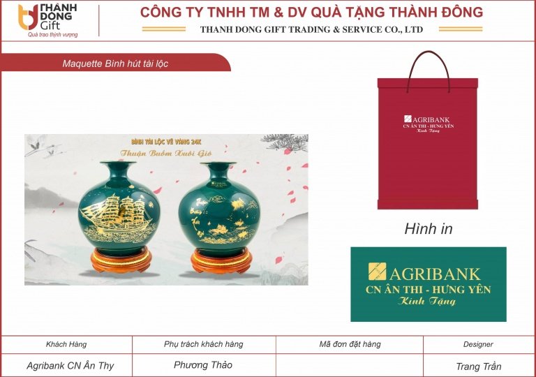 bình hút tài lộc gốm sứ bát tràng - agribank ân thi