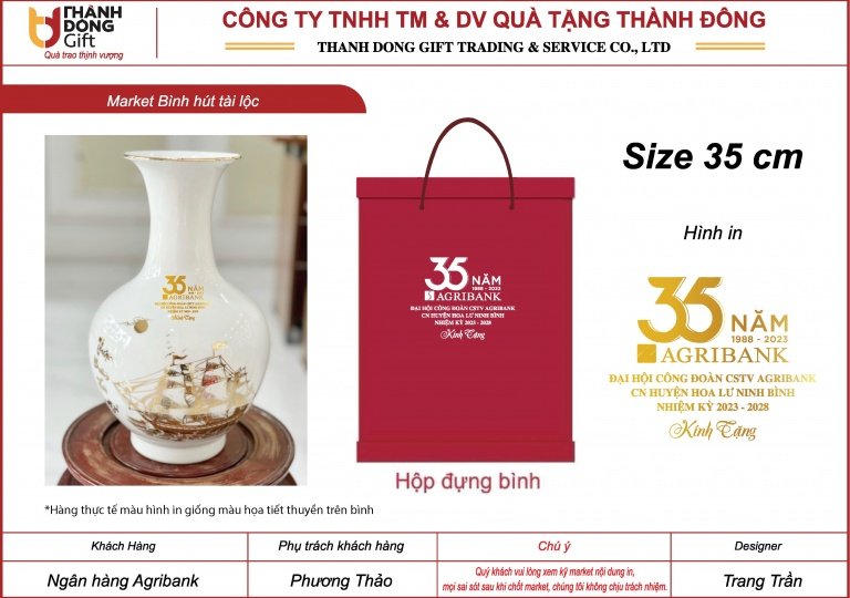 bình hút tài lộc gốm sứ bát tràng - agribank hoa lư