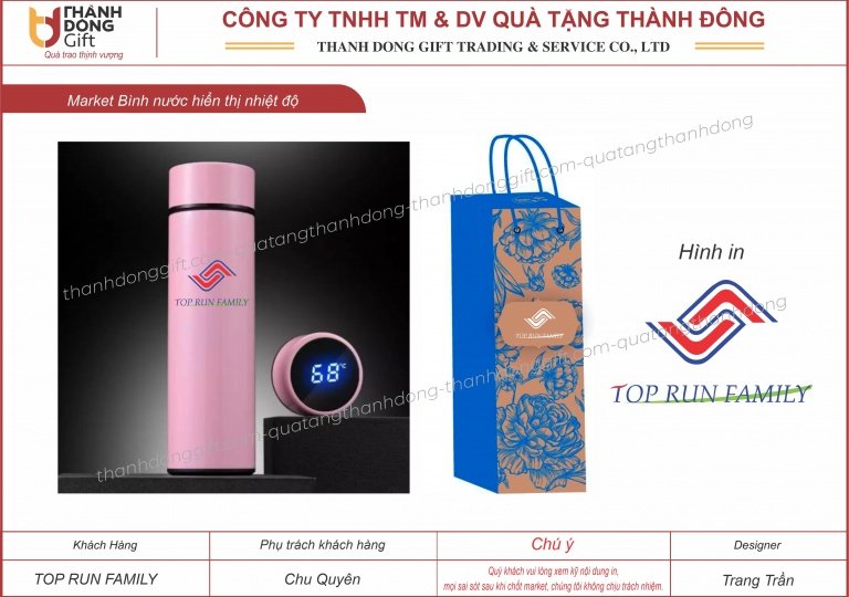 Bình nước hiển thị nhiệt độ 500ml - Top Run