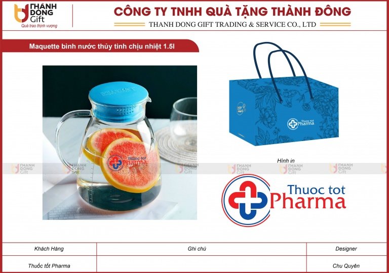 Bình Nước Thủy Tinh Chịu Nhiệt 1.5L - Thuốc Tốt Pharma