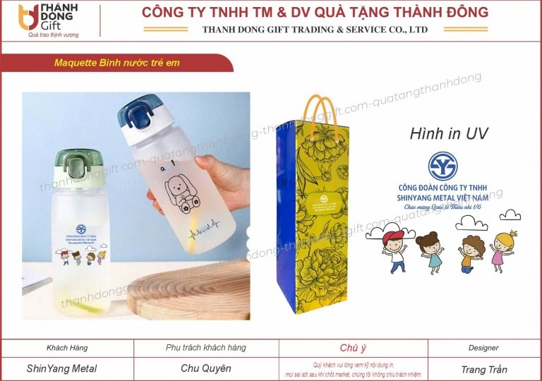 Bình nước trẻ em quà tặng 1/6 - Shinyang Metal