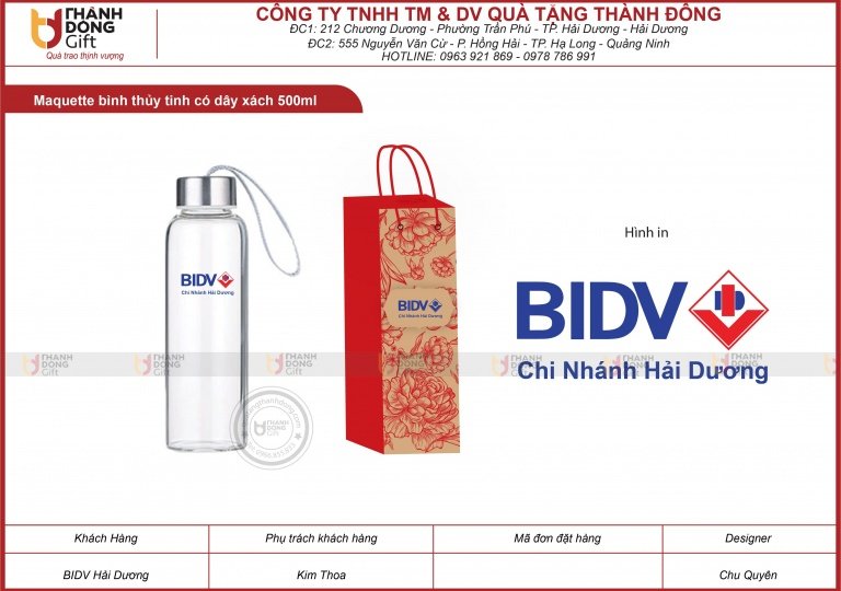 Bình thuỷ tinh có dây xách 500ml - BIDV