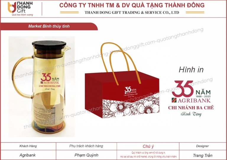Bình thủy tinh đựng nước - Agribank Ba Chẽ