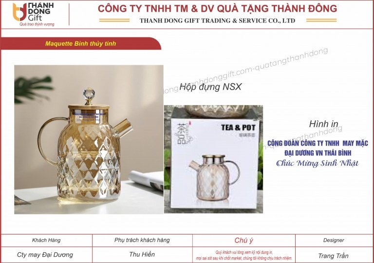 Bình thủy tinh đựng nước - cty may đại dương