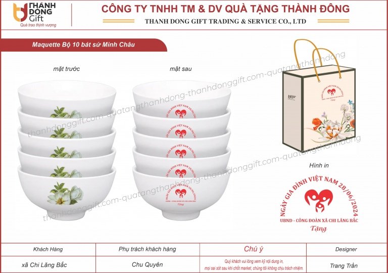 Bộ 10 bát cơm sứ Minh Châu - Công đoàn xã Chi Lăng Bắc