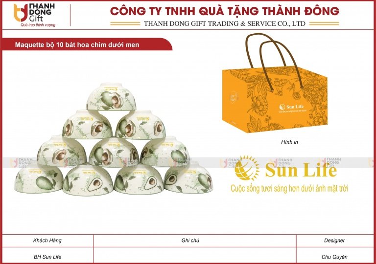 Bộ 10 Bát Hoa Chìm Dưới Men - Bảo Hiểm Sunlife