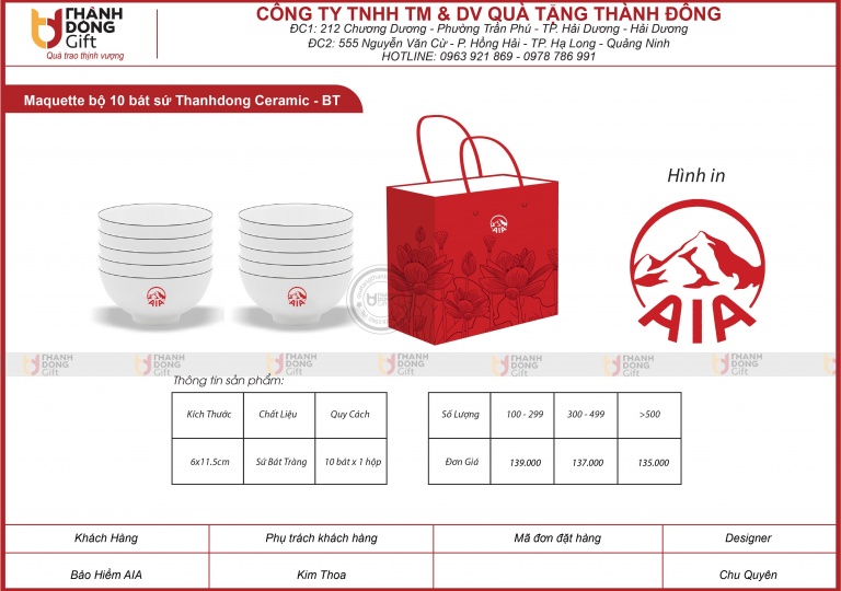 BỘ 10 BÁT SỨ THANHDONG CERAMIC - BT - AIA