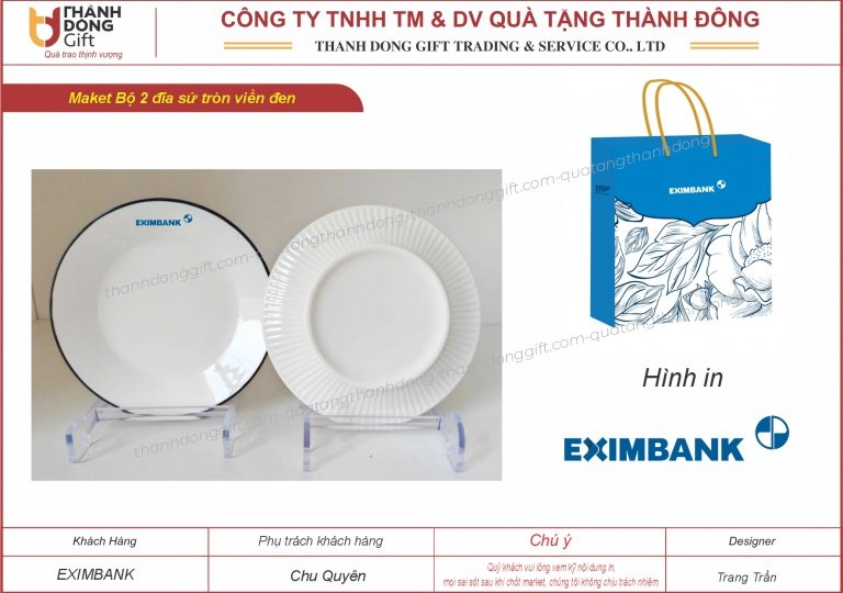 Bộ 2 đía sứ tròn - Eximbank