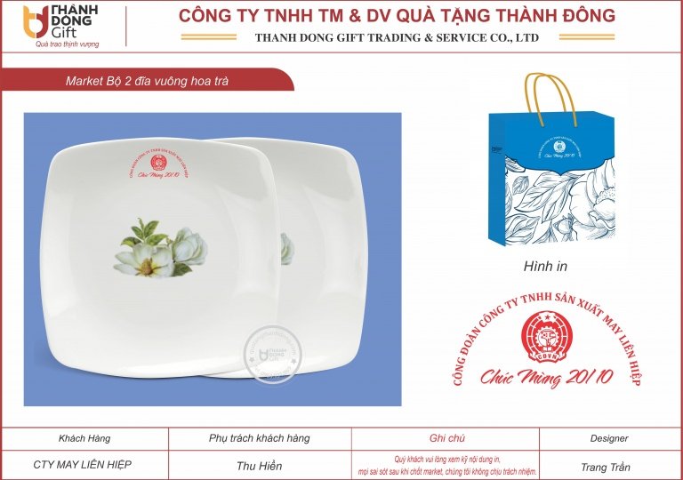 bộ 2 đĩa sứ vuông - cty may liên hiệp
