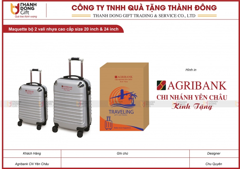 Bộ 2 Vali Nhựa Cao Cấp - Agribank Yên Châu