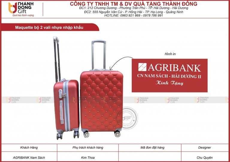 Bộ 2 vali nhựa nhập khẩu - AGRIBANK chi nhánh NAM SÁCH - HẢI DƯƠNG II