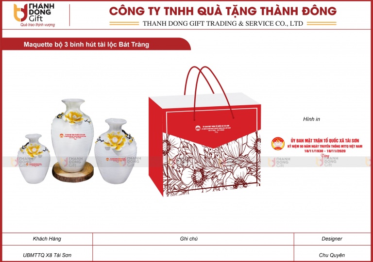 Bộ 3 Bình Hút Tài Lộc Bát Tràng - UBMTTQ Xã Tái Sơn