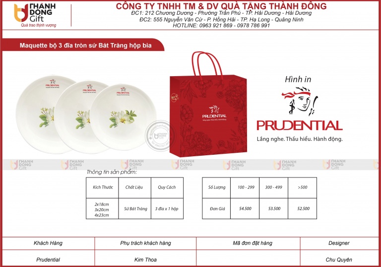 BỘ 3 ĐĨA TRÒN SỨ BÁT TRÀNG HỘP BÌA - PRUDENTIAL