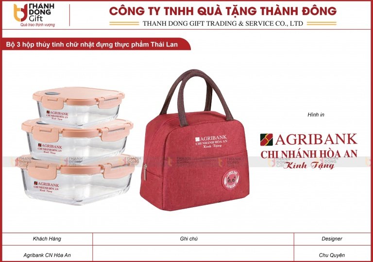 Bộ 3 Hộp Thủy Tinh Đựng Thực Phẩm - Agribank CN Hòa An