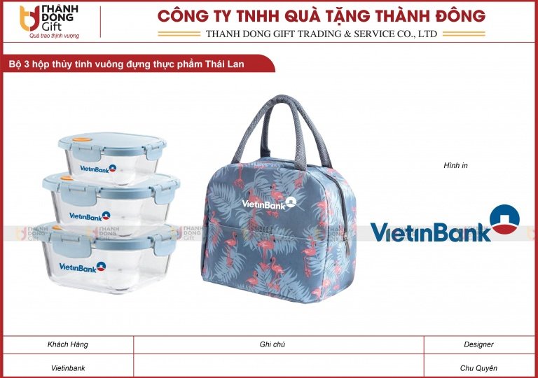 Bộ 3 Hộp Thủy Tinh Vuông Đựng Thực Phẩm - Vietinbank