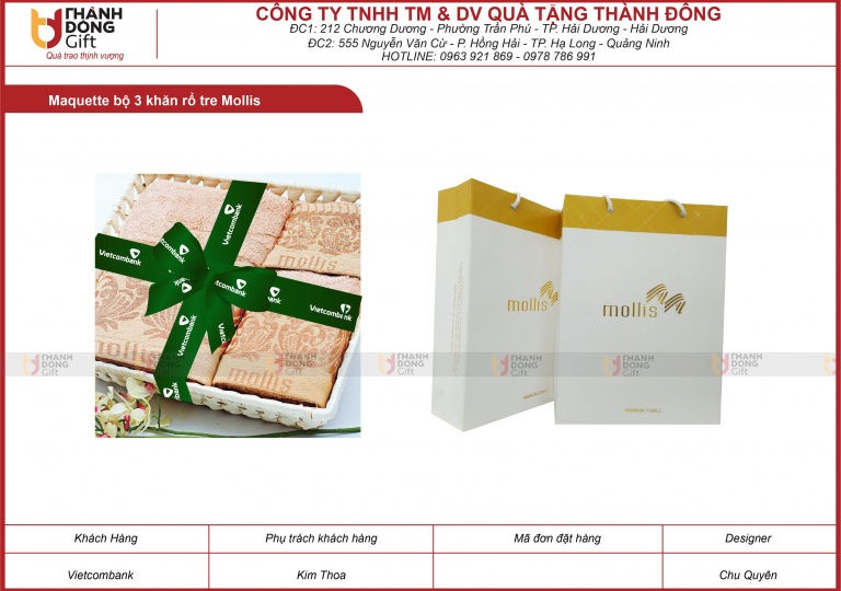 Bộ 3 khăn rổ tre Mollis – VIETCOMBANK