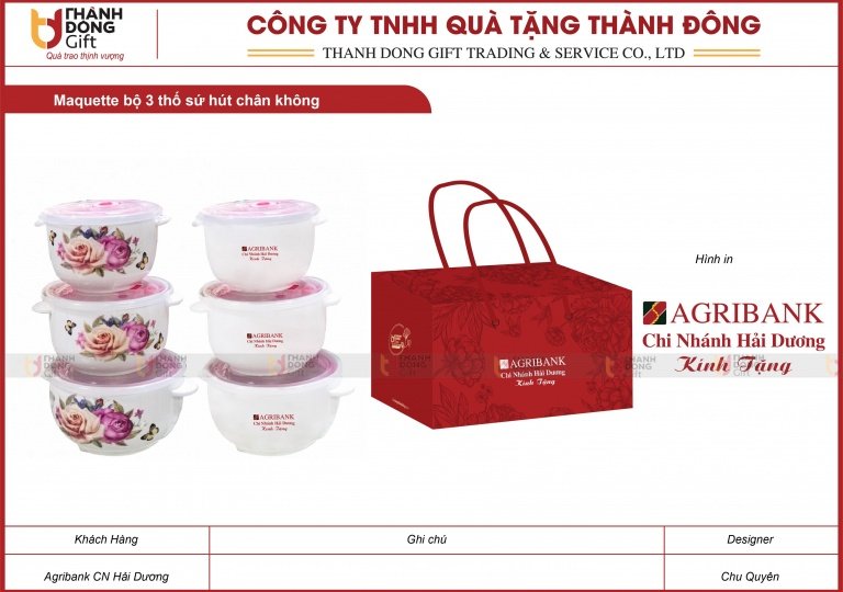 Bộ 3 Thố Sứ Hút Chân Không - Agribank CN Hải Dương