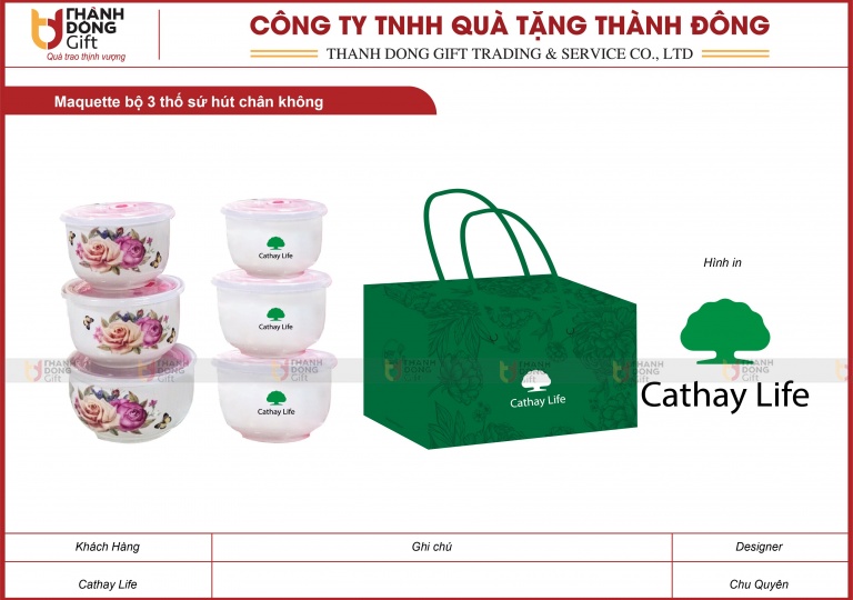 Bộ 3 Thố Sứ Hút Chân Không - Cathay Life