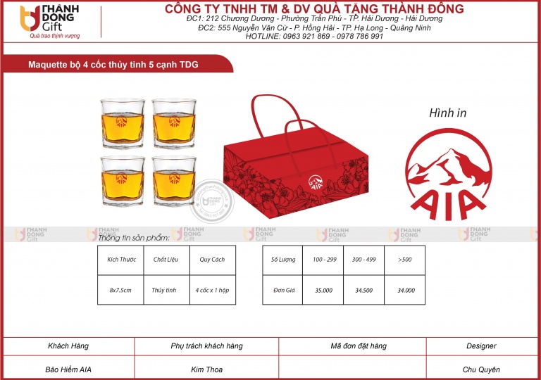 BỘ 4 CỐC THỦY TINH 5 CẠNH TDG - AIA