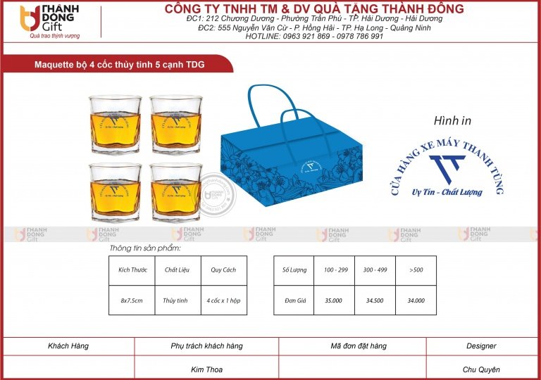 BỘ 4 CỐC THỦY TINH 5 CẠNH TDG - CỬA HÀNG XE MÁY THANH TÙNG