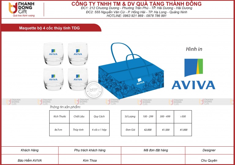 BỘ 4 CỐC THỦY TINH TDG - AVIVA