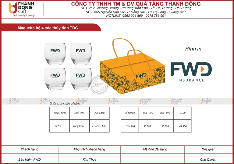 Bộ 4 cốc thủy tinh TDG - FWD INSURANCE