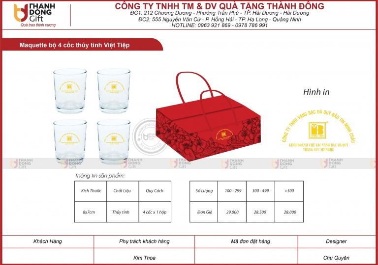 BỘ 4 CỐC THỦY TINH VIỆT TIỆP - BẢO TÍN MINH CHÂU