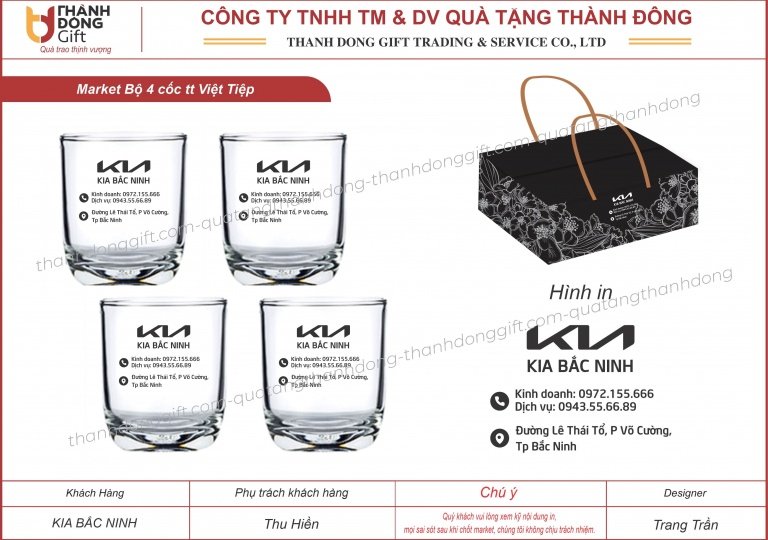 Bộ 4 cốc thủy tinh Việt Tiệp - KIA Bắc Ninh