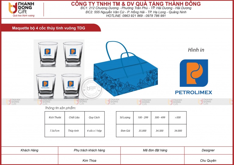 BỘ 4 CỐC THỦY TINH VUÔNG TDG - PETROLIMEX