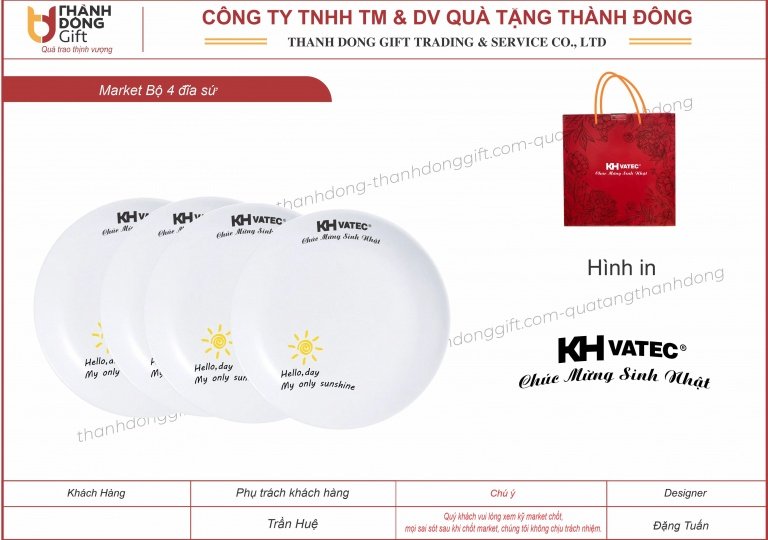 Bộ 4 đĩa sứ tròn hoa - KH Vatec