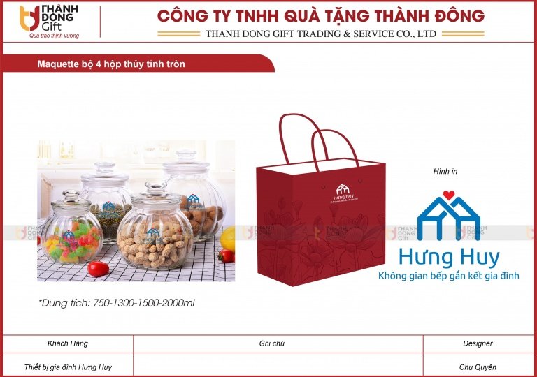 Bộ 4 Hộp Thủy Tinh Tròn - Thiết Bị Gia Đình Hưng Huy