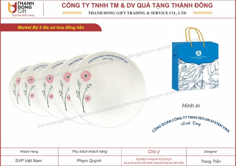 bộ 5 đĩa sứ tròn hoa - seojin vina