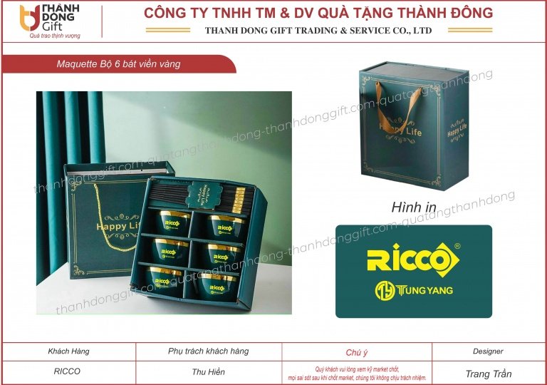 bộ 6 bát men xanh viền vàng - ricco tungyang