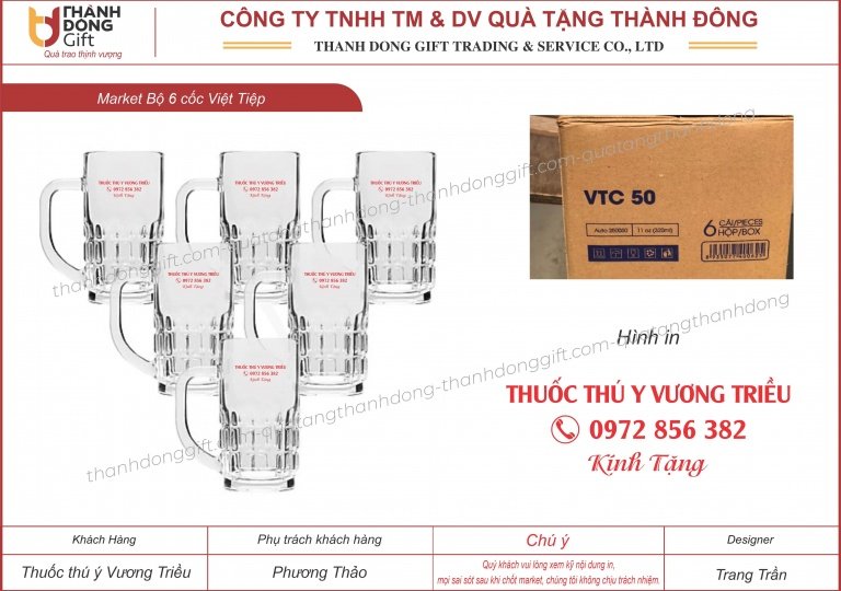 Bộ 6 cốc bia cao thủy tinh Việt Tiệp VTC50 - Thuốc thú y Vương triều