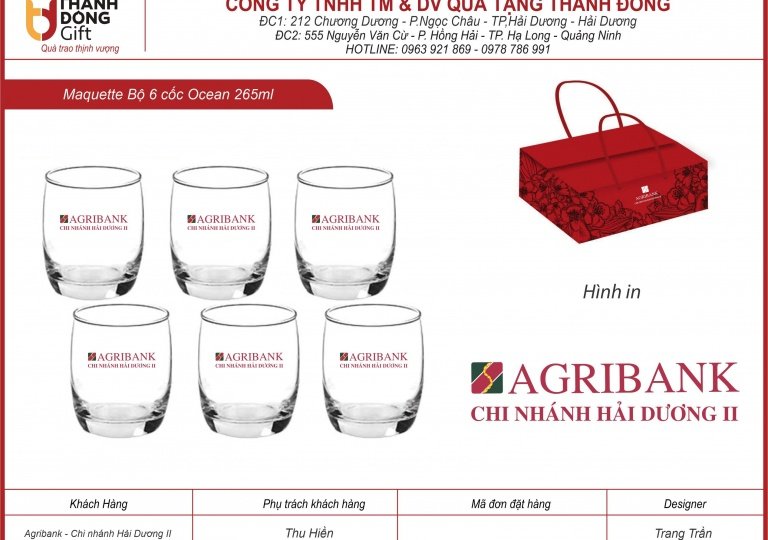 Bộ 6 cốc Oean - Agribank chi nhánh Hải Dương II