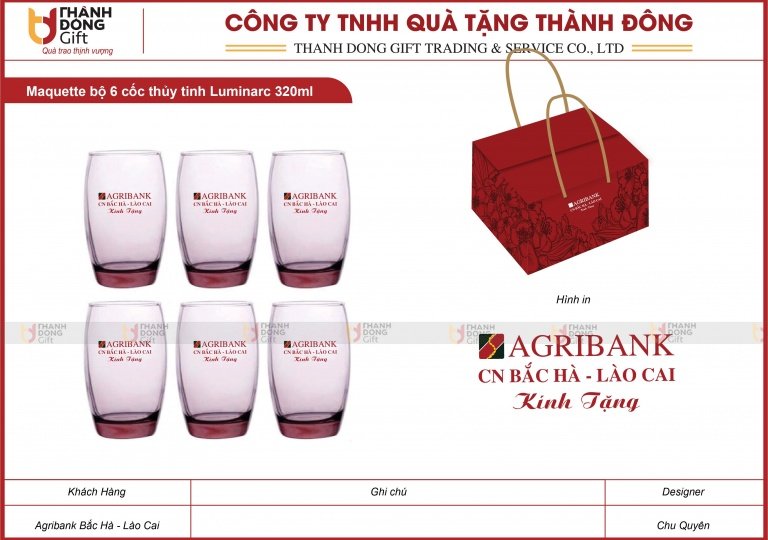 Bộ 6 Cốc Thủy Tinh 320ml - Agribank Bắc Hà