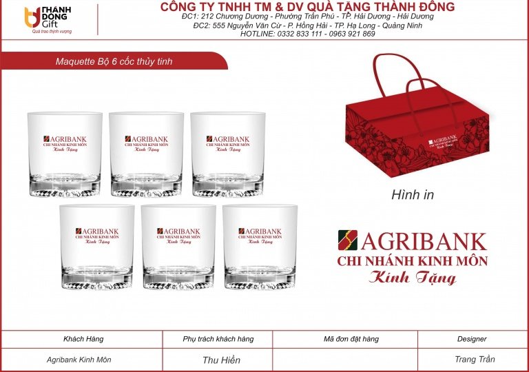 Bộ 6 cốc thủy tinh Thái Lan - Agribank Kinh Môn