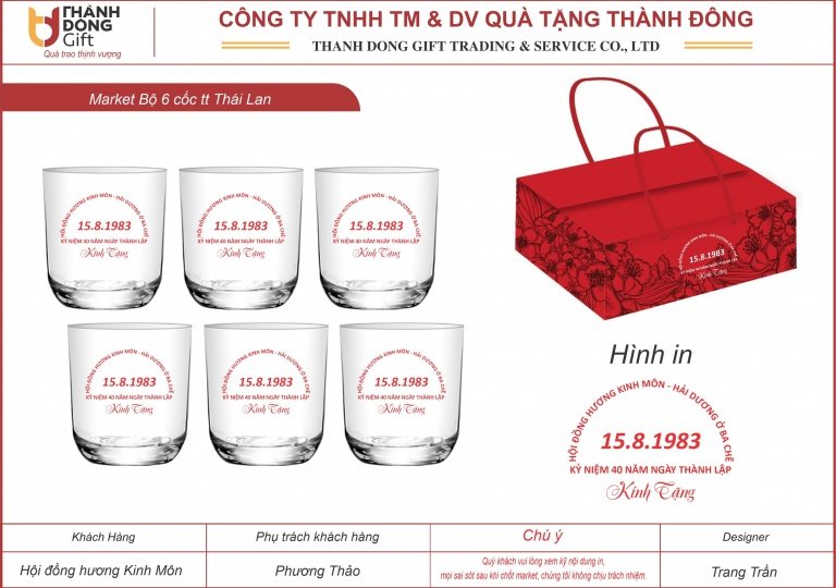 bộ 6 cốc thủy tinh Thái Lan - Hội đồng hương Kinh Môn