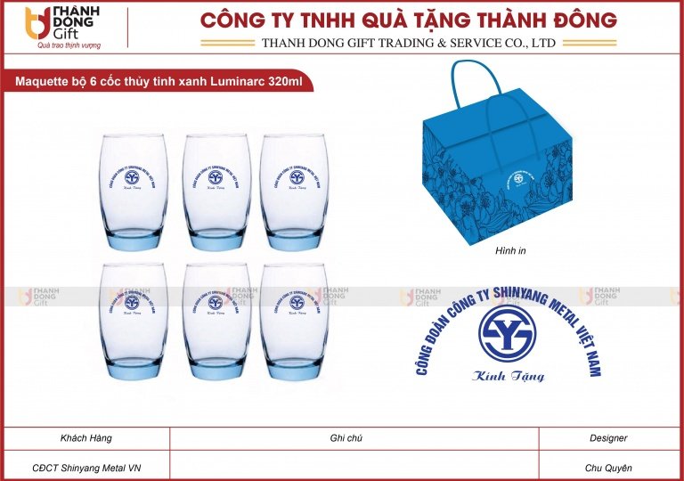 Bộ 6 Cốc Thủy Tinh Xanh 320ml - Shinyang Metal VN