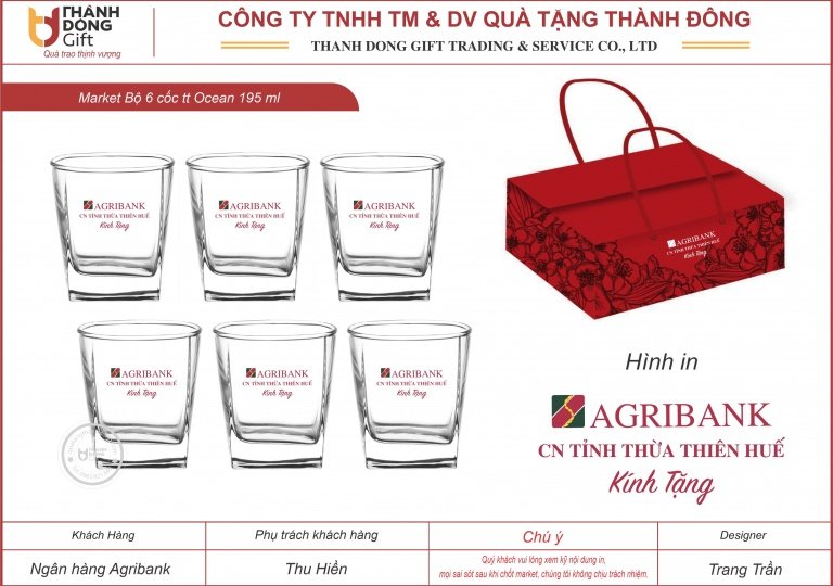 bộ 6 cốc vuông thủy tinh ocean - agribank huế