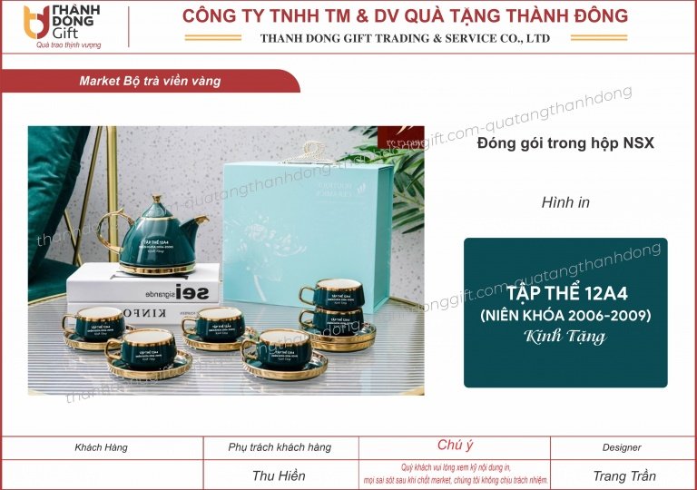bộ ấm chén men xanh viền vàng - tập thể 12a4