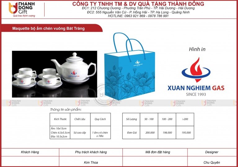 BỘ ẤM CHÉN VUÔNG BÁT TRÀNG - XUÂN NGHIÊM GAS